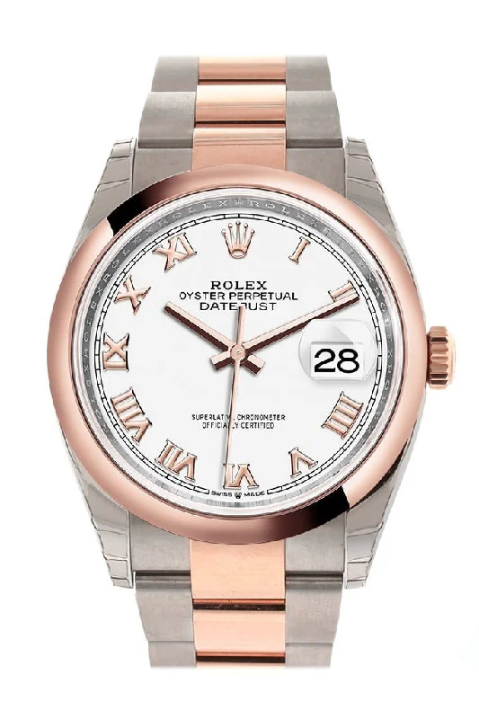 Rolex Datejust 36 White Roman Dial Dome Rose Gold Two Tone Watch 126201 NP