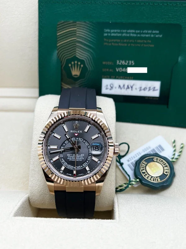 2023 Rolex Sky Dweller Oysterflex 326235 Rhodium Dial 18K Rose Gold Box Paper