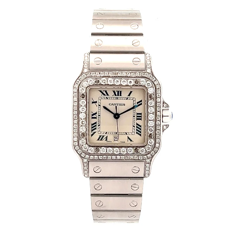 CARTIER SANTOS GALBEE 29mm Quartz Steel 1.57TCW Diamond Watch NEW Model