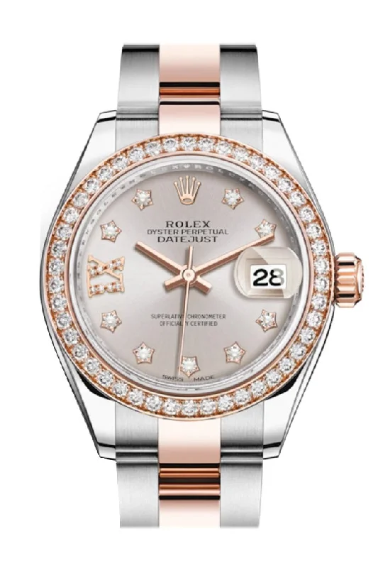 Rolex Datejust 28 Sundust Large VI Diamonds Dial Diamond Bezel Rose Gold Two Tone Watch 279381RBR 279381