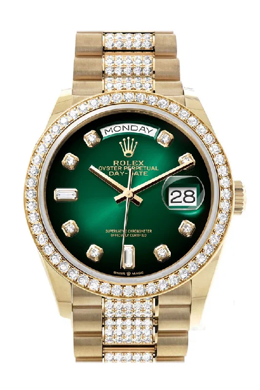 Rolex Day-Date 36 Green ombrŽ Diamond Dial Gold Diamond Bezel Watch 128348RBR-0036 128348RBR