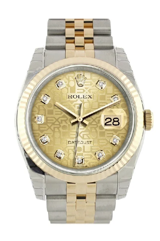 Rolex Datejust 36 Champagne-colour Jubilee Diamond Dial Fluted 18K Gold Two Tone Jubilee Watch 116233