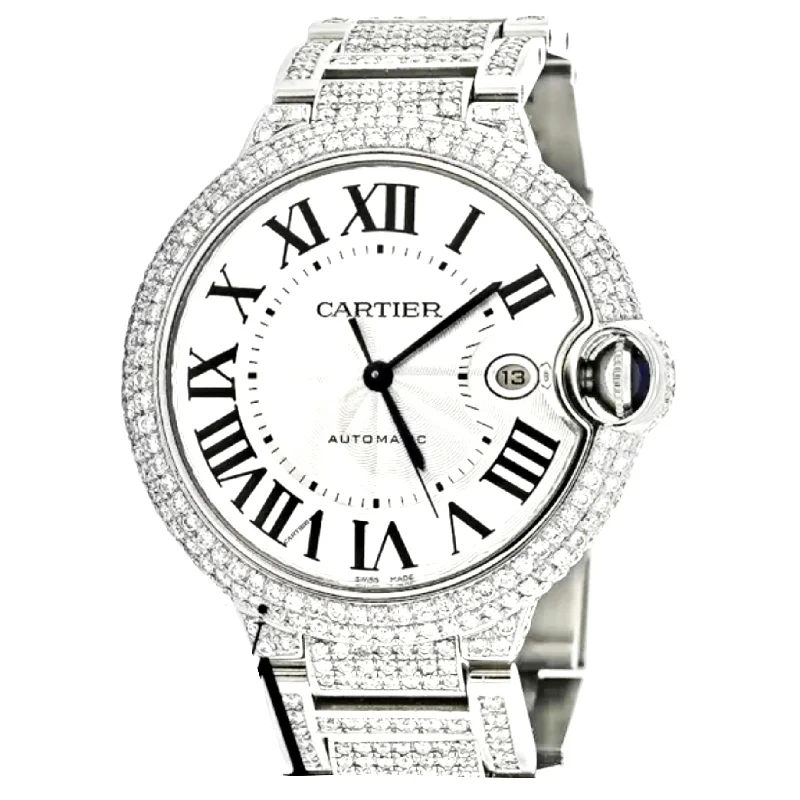 CARTIER BALLON BLEU 3765 42mm Automatic Steel ~8TCW DIAMOND Watch