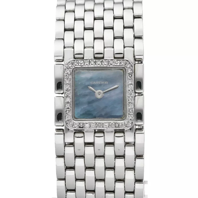 CARTIER Panthere RUBAN Quartz 21mm Steel 0.27TCW DIAMOND Watch Blue MOP Dial 