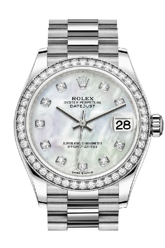 Rolex Datejust 31 White mother-of-pearl Diamond Dial Diamond Bezel 18K White Gold President Ladies Watch 278289RBR