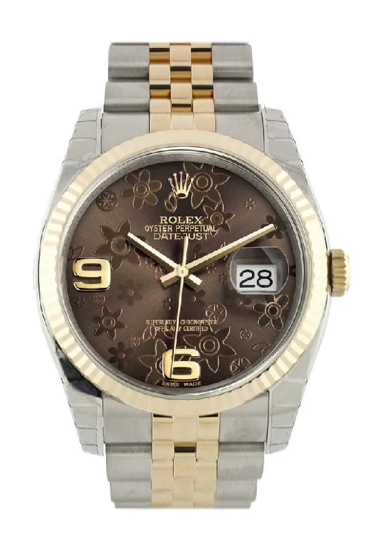 Rolex Datejust 36 Bronze floral motif Dial Fluted 18K Gold Two Tone Jubilee Watch 116233