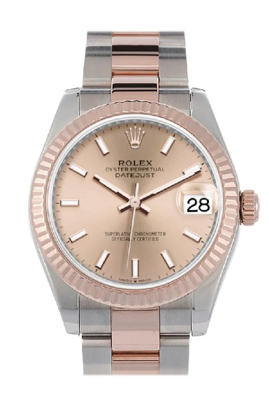 Rolex Datejust 31 Rose Dial Fluted Bezel 18K Everose Gold Two Tone Watch 278271