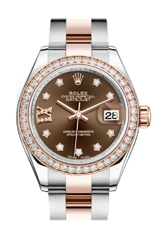 Rolex Datejust 28 Chocolate Large VI Diamonds Dial Diamond Bezel Rose Gold Two Tone Watch 279381RBR 279381