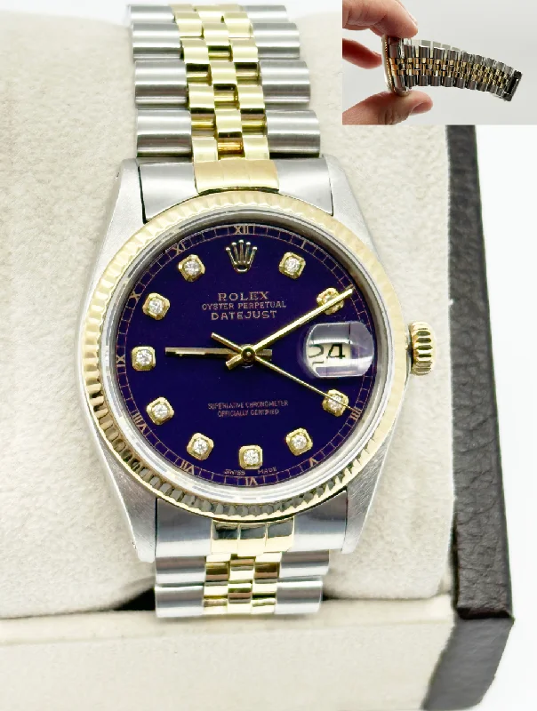 Rolex 16013 Datejust 36mm Purple Diamond Dial 18K Yellow Gold Stainless Steel