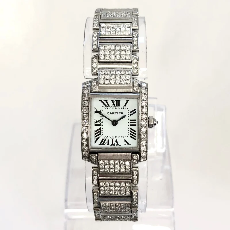 CARTIER TANK FRANCAISE Quartz 20mm Steel 6.11TCW Full DIAMOND Watch