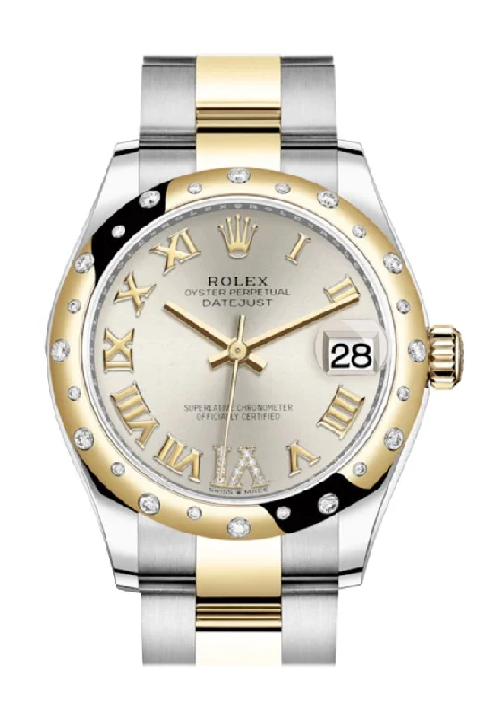 Rolex Datejust 31 Silver Large VI diamonds Dial Diamond Bezel Yellow Gold Two Tone Watch 278343RBR 278343 NP