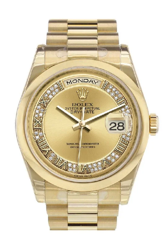 Rolex Day-Date 36 Champagne Diamonds Dial President Yellow Gold Watch 118208