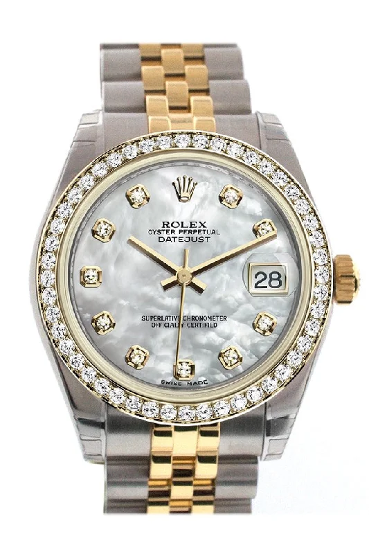 Rolex Datejust 31 White mother-of-pearl Diamond Dial Diamond Bezel Jubilee Yellow Gold Two Tone Watch 178383