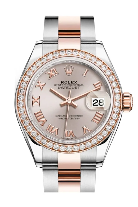 Rolex Datejust 28 Sundust Roman Dial Diamond Bezel Rose Gold Two Tone Watch 279381RBR 279381