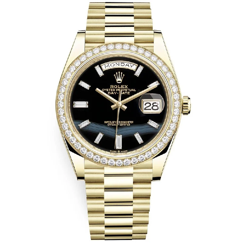 Rolex Day-Date 40 Yellow Gold Day-Date 40 Watch - Bezel - Black Baguette Diamond Dial 228348RBR