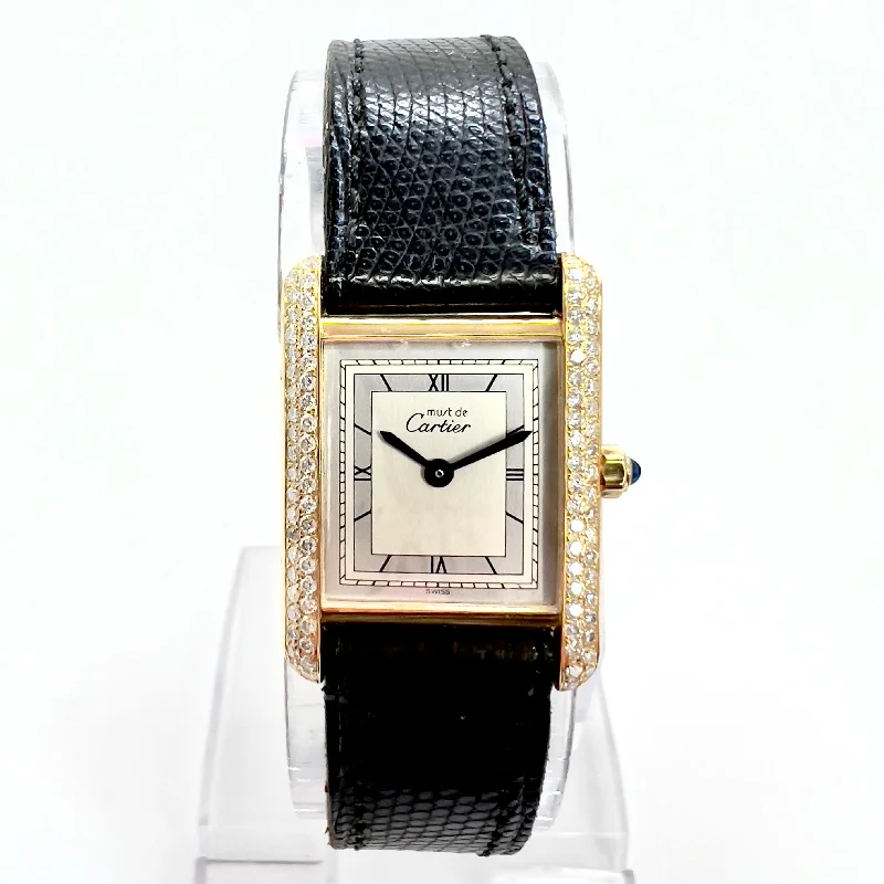 CARTIER TANK Quartz 20mm GP Silver 0.67TCW Diamond Watch