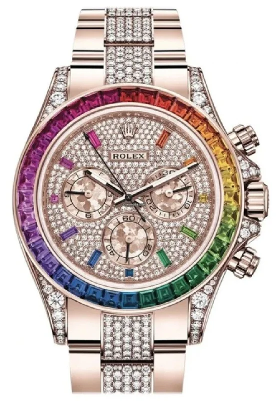 Rolex Cosmograph Everose Daytona Factory Diamond Rainbow Edition Ref# 116595RBOW)