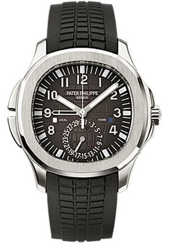 Patek Philippe 40.8mm Mens Aquanaut Dual Time Watch Black Dial 5164A