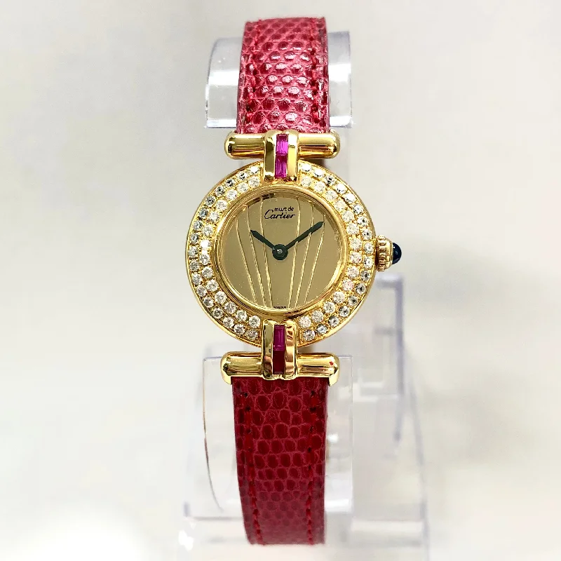 CARTIER VERMEIL COLISÈE Quartz 24mm GoldPlated Silver DIAMONDS  & Red Rubies Watch