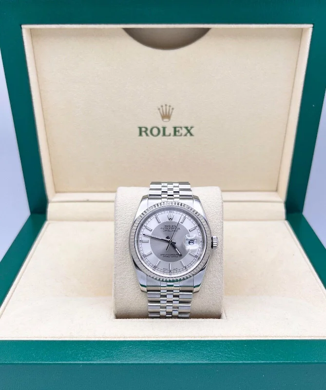 Rolex Datejust 116234 36mm Silver Concentric Dial Stainless Steel 18K White Gold