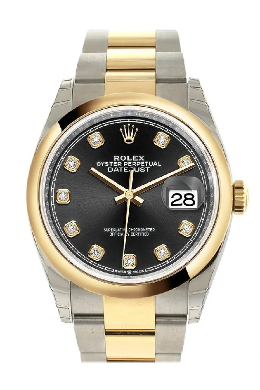 Rolex Datejust 36 Black set with diamonds Dial Dome Bezel Oyster Yellow Gold Two Tone Watch 126203NP