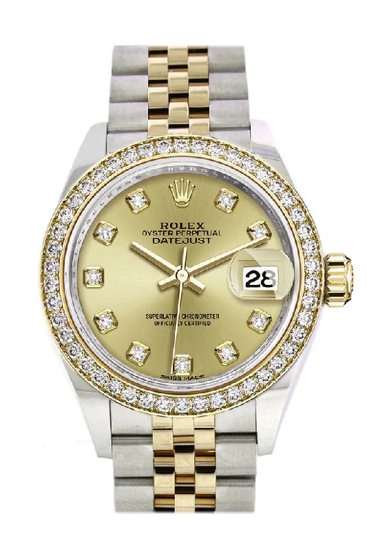 Rolex Datejust 28 Champagne set with diamonds Dial Diamond Bezel Yellow Gold Jubilee Ladies Watch 279383RBR 279383