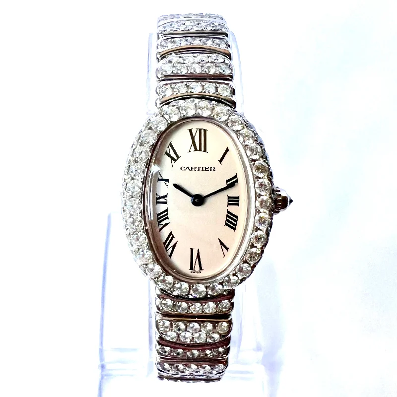 CARTIER BAIGNOIRE 23mm Quartz 18K White Gold 8.42TCW Diamond Watch