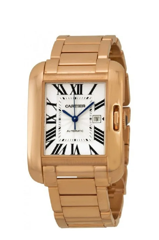 Cartier Tank Anglaise Silver Dial 18kt Rose Gold Ladies Watch W5310003