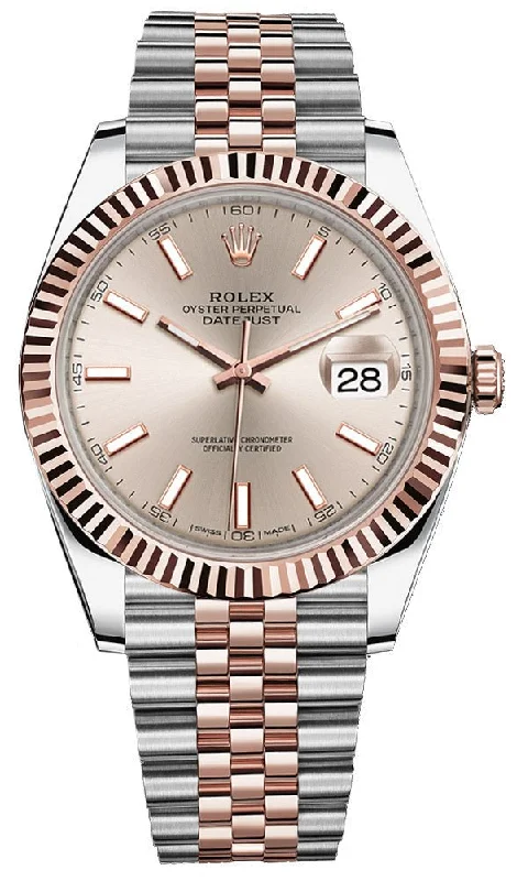 Rolex Datejust 41 Steel and Everose Rolesor  Fluted Bezel Sundust Index Dial Jubilee Bracelet 126331