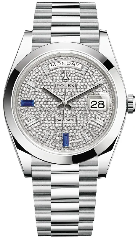 Rolex Day-Date 40mm Paved Diamond Sapphires Dial - Smooth Dome Bezel - Platinum President Automatic (Ref# 228206)