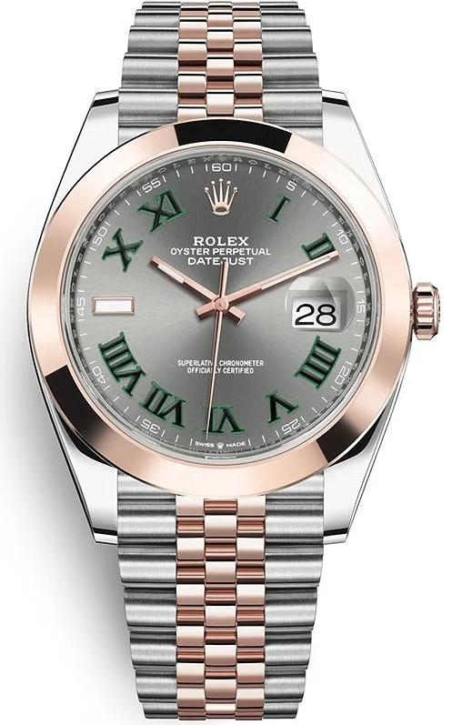 Rolex Rolesor Datejust 41 Smooth Bezel Slate Gray Green Roman Wimbledon Dial Jubile Bracelet