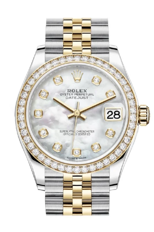 Rolex Datejust 31 White mother-of-pearl Diamonds Dial Diamond Bezel Yellow Gold Two Tone Jubilee Watch 278383RBR 278383