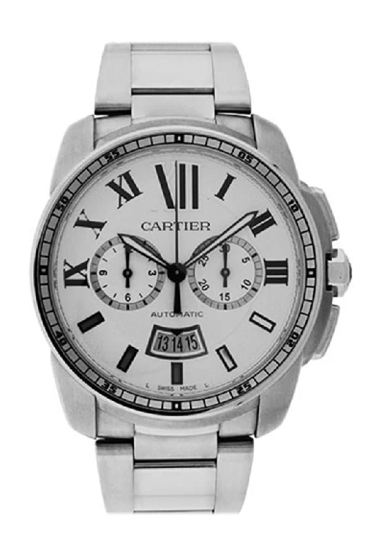 Cartier Calibre de Chronograph Silver Dial Men's Watch W7100045