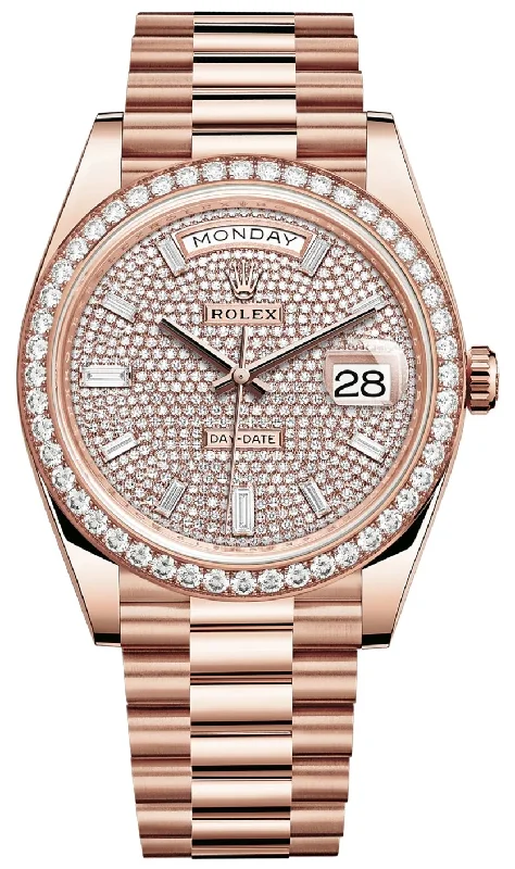 Rolex Everose Gold Day-Date 40 Watch - Everose Gold Bezel - Diamond Paved Dial - President Bracelet (Ref# 228345RBR)