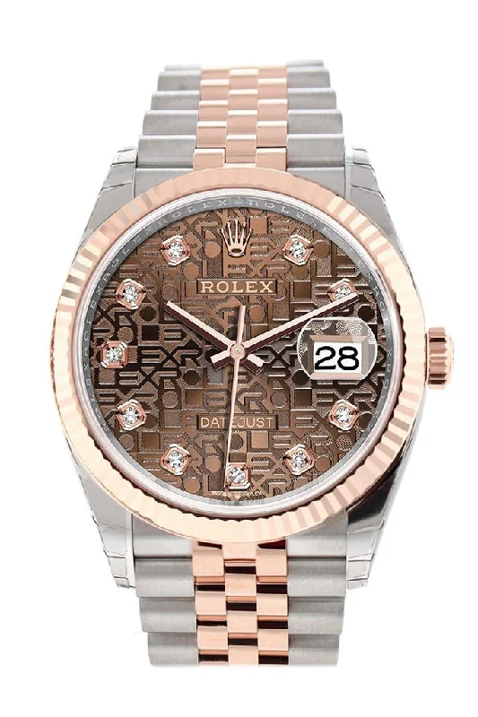 Rolex Datejust 36 Chocolate Jubilee Design Set with Diamonds Dial Fluted Rose Gold Two Tone Jubilee Watch 126231 NP