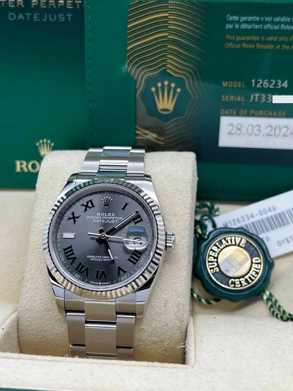 2024 Rolex 126234 Datejust 36mm Slate Wimbledon Stainless & 18k Gold Box Paper