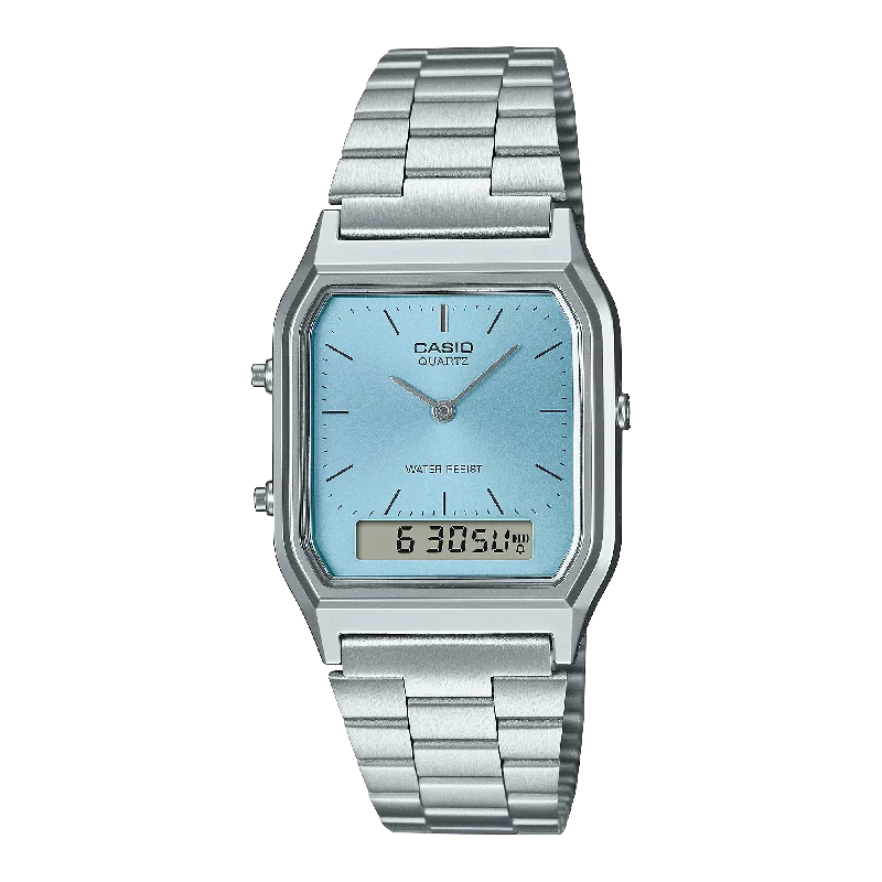 Casio Watch Vintage Retro Dual Time Steel Ice Blue AQ-230A-2A1MQY