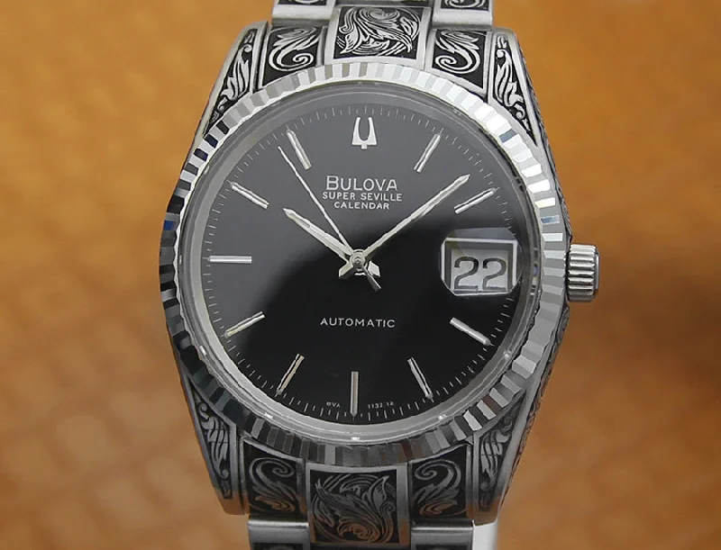 Bulova Super Seville Carved Men's Watch - Black Dial