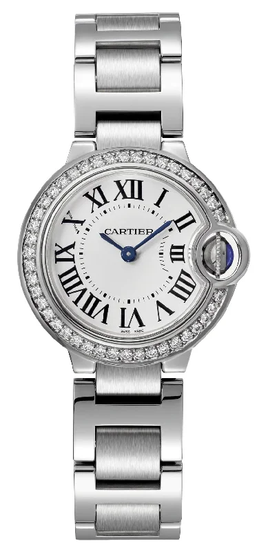 Cartier Ballon Bleu Stainless Steel Opaline Dial Diamonds Quartz Womens Watch W4BB0015