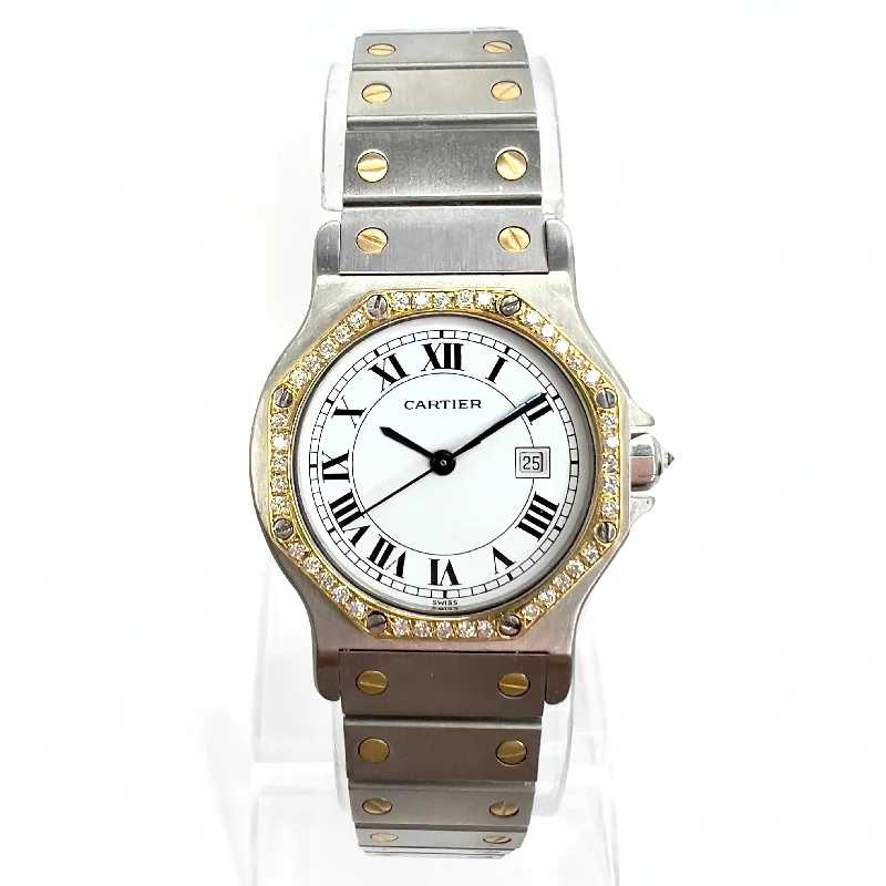 CARTIER SANTOS OCTAGON Automatic 31mm 2 Tone ~0.50TCW DIAMOND Watch 