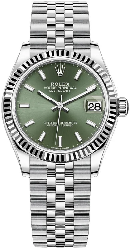 Rolex Datejust 31 Steel and White Gold Datejust 31 Fluted Bezel Mint Green Index Dial Jubilee Bracelet 278274