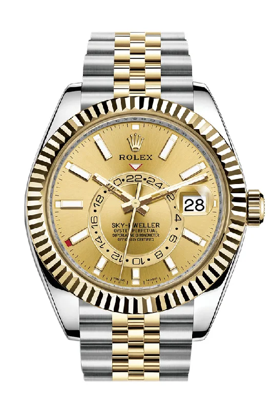 Rolex Sky Dweller Champagne Dial 18K Yellow Gold Bezel Two Tone Jubilee  Men's Watch 326933