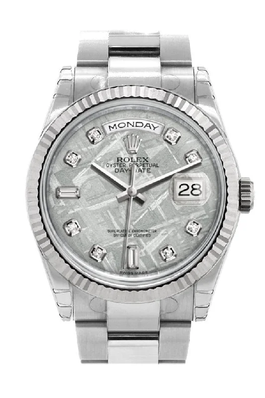 Rolex Day-Date 36 Meteorite set with Diamonds Dial Fluted Bezel Oyster White Gold Watch 118239