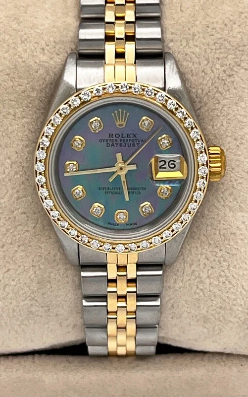 Rolex Ladies Datejust 69173 Diamond Bezel MOP Diamond Dial 18K Yellow Gold Steel