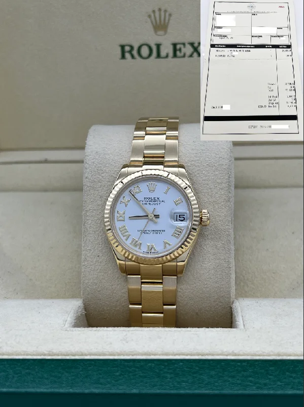 Rolex Datejust 18K Yellow Gold 278278 Midsize 31mm White Roman Dial Box Receipt