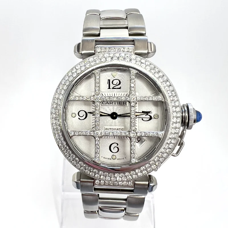 CARTIER PASHA GRID 38mm Automatic Steel 2.05TCW DIAMOND Watch