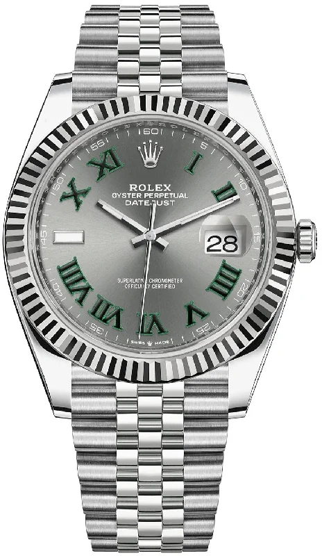 Rolex Datejust 41/ Two-Tone 18k White Gold & Steel/ Grey Slate Wimbledon Green Dial/ Fluted Bezel/ Jubilee Bracelet (Ref# 126334)