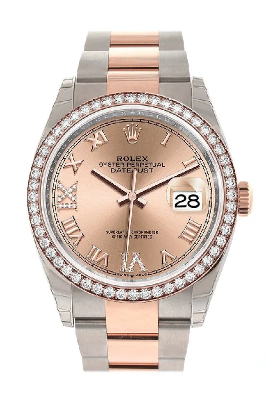 Rolex Datejust 36 Rose Set with Diamonds Dial Diamond Bezel Rose Gold Two Tone Watch 126281RBR 126281 NP