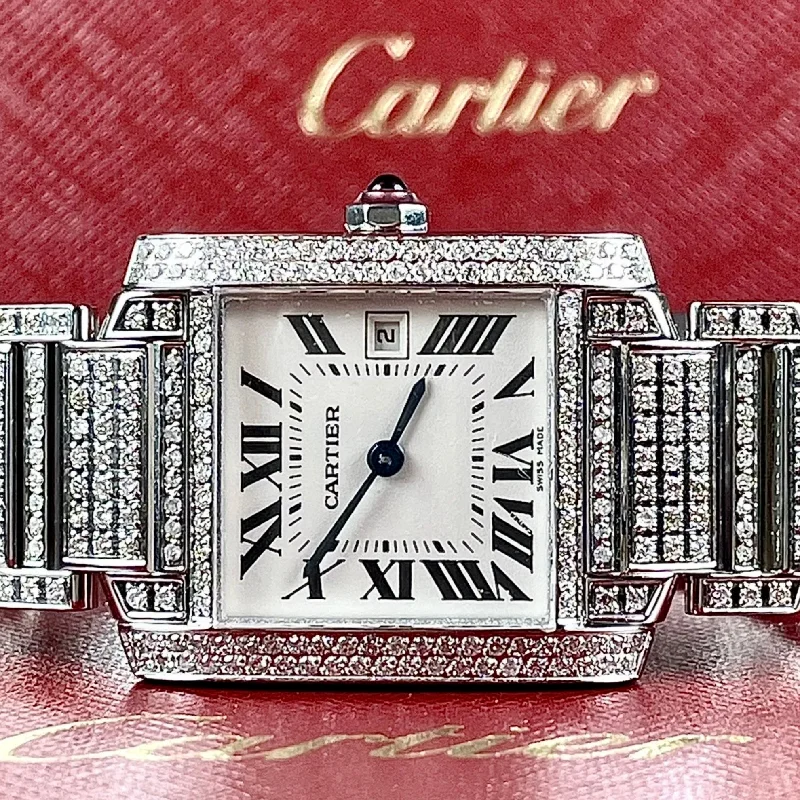 CARTIER TANK FRANCAISE Quartz 20mm Steel ~6TCW Full DIAMOND Watch