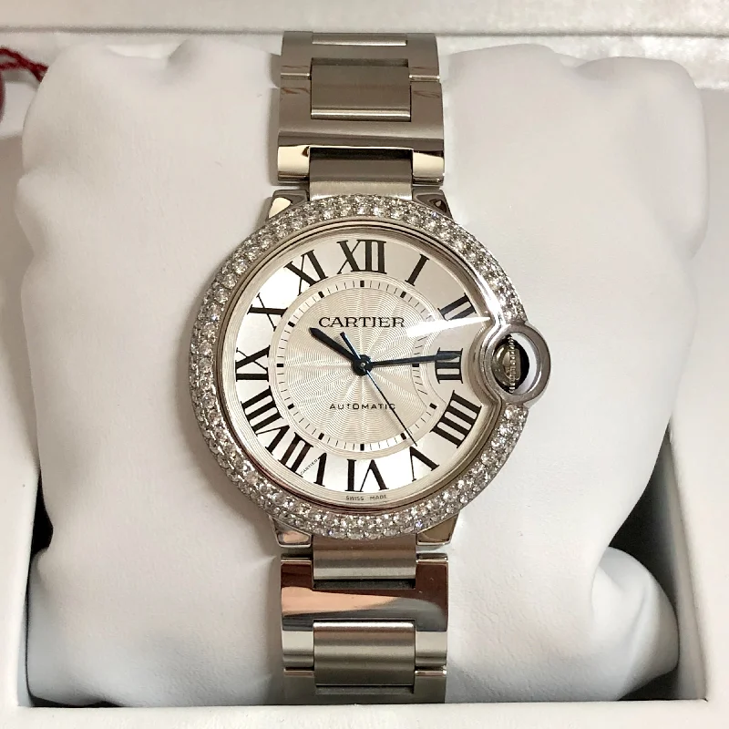 CARTIER BALLON BLEU 3284 Automatic Steel 36mm 1.87TCW DIAMOND Watch